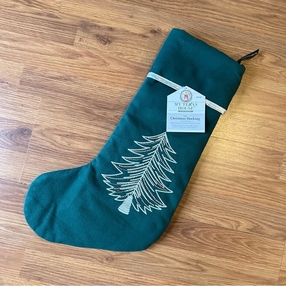 My Texas House Other - Green White Felt Beaded‎ Tree Christmas Stocking